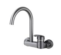 TYMYW Robinet Mural Cuisine Laiton Gris Double Trou | Bec Pivotant À 360 Poignée Unique Mitigeur Evier Mural Entraxe 150,pour Cuisine
