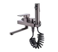TYMYW Robinet Mural Cuisine, Mitigeur Cuisine Mural avec Pistolet,Robinet Evier Pivotant À 180° Laiton Entraxe 150,Gris,25 Cm