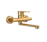 TYMYW Robinet Mural Cuisine Or Brossé En Laiton Entraxe 150 | avec 20 Cm Bec Pivotant À 360° Monocommande, Chaud et Froid ,pour Évier et Balcon