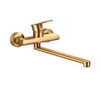 TYMYW Robinet Mural Cuisine Or Brossé En Laiton Entraxe 150 | avec 30 Cm Bec Pivotant À 360° Monocommande, Chaud et Froid ,pour Évier et Balcon