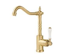 TYMYW Robinet Salle Bain Retro,Mitigeur de Lavabo Pivotant 360 À Poignée Unique Robinet Salle de Bain Monotrou en Laiton,Or Brossé