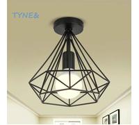 TYNE Plafonnier Industrielle Cage forme Diamant Noir Lustre Suspension en Métal Fer Luminaire pour Cuisine Couloir