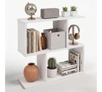 TyochiAki Bibliothèque géométrique à 2 niveaux, en forme de S, blanche, petite bibliothèque ouverte pour les petits espaces, 20,35 x 61 x 62,5 cm, pour l'organisation et le rangement, pour le salon
