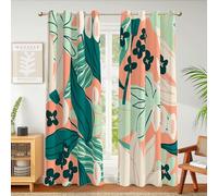 Tyrot Lot de 2 rideaux 100 % occultants à isolation thermique avec œillets, motif floral bohème style Mid-century, pour salon, chambre à coucher, L 244 cm