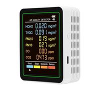TYTOGE Détecteur de qualité de l'air avec écran Couleur HD | Test de l\'air intérieur, fonctions 6 en 1, batterie rechargeable, mesure précise du CO2, TVOC et PM.