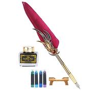 TYTOGE Parure de Stylos Plume avec Plume en Acier Inoxydable (Rouge foncé) | Comprend 4 sacs d\'encre, un matériau en plumes élégant, pour la calligraphie, un placement vertical et horizontal