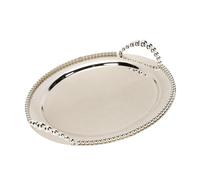 TYTOGE Plateau à Fruits Rond en Métal, Plateau de Service argenté de 31,5 Cm avec Poignées pour Salon, Décoration D'hôtel, Camping