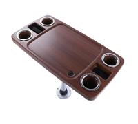 TYTOGE Table de Bateau 86,5 X 46 Cm, 4 Porte-Boissons Amovibles, 2 Supports de Téléphone et Sortie de Vidange avec Plateau texturé en Bois Imperméable ABS pour Yacht, Ponton, Camping-Car