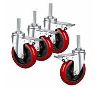 TYYCKJ roulettes Robustes à Tige filetée M16, Lot de 4 (3, 4, 5) en PU avec Frein pour Chariot - roulettes pivotantes à Double Verrouillage pour Meubles