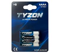 Tyzon® Piles AAAA 1,5 V - Lot de 8 - Piles Alcalines Longue Durée - sans Mercure Ni Cadmium - pour Télécommandes, Jouets, Lampes LED - Type Super Alkaline