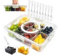 TZEKING Snack Box,Plateau de Service Divisé,Boîte à Collation Transparente avec 8 Compartiment Alimentaire + 8 Fourchettes de Table,Portable Plateaux à Collation,Pour Bonbons,Biscuits,Noix,Fruits