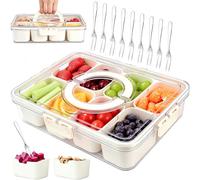 TZEKING Snack Box,Plateau de Service Divisé,Boîte à Collation Transparente avec 8 Compartiment Alimentaire + 8 Fourchettes de Table,Portable Plateaux à Collation,Pour Bonbons,Biscuits,Noix,Fruits