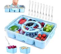 TZEKING Snack Box,Plateau de Service Divisé,Boîte à Collation Transparente avec 8 Compartiment Alimentaire + 8 Fourchettes de Table,Portable Plateaux à Collation,Pour Bonbons,Biscuits,Noix,Fruits
