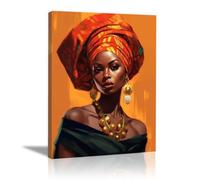 TZKRWRH Toile Murale Pièces Portrait coiffe orange rouille Impressions sur Toile de Peintures à Thème Femme Noire - Salon, Chambre à Coucher, Salle de Bain(Orange 39)-40x60cm Encadrée