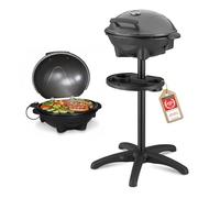 TZS First Austria - Barbecue électrique 2 en 1 de table & sol 2400W - BBQ avec pied pour balcon et terrasse avec couvercle et étagère - Gril sphérique avec thermomètre et plateau ramasse-graisse