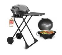 TZS First Austria - Barbecue électrique 2 en 1 de table & sol 2400W - BBQ pliable pour balcon et terrasse avec couvercle et chariot - Gril sphérique avec thermomètre et plateau ramasse-graisse
