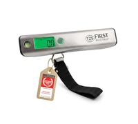 TZS First Austria - Pèse-Bagage Portable - jusqu'à 50 kg, kg/g/lb/oz - Balance de Voyage avec Fonction Tare, Indicateur de Surcharge, Mètre Ruban, Niveau à Bulle & Écran LCD Vert - Acier Inoxydable