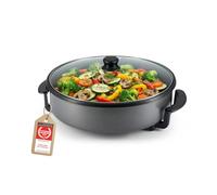 TZS First Austria - Poêle Électrique Multicuisseur 6,5L - Ø40cm - 1500W - Thermostat Réglable 5 Niveaux (jusqu'à 240°C) - Couvercle en Verre & Revêtement Antiadhésif - Idéal Fêtes et Paëlla - Gris