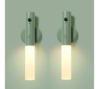 TZSMUM LED Applique Murale Sans Fil Lampe Murale avec Détecteur de Mouvement Luminaire Mural Couleur RGB Éclairage Mural Intérieur avec Interrupteur pour Escalier Chambre Couloir (Vert,2 Pièces)