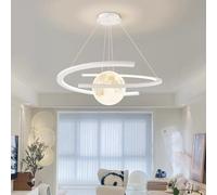 TZSMUM LED Créatif Circulaire Lampe Suspendue avec Télécommande Lampe à Suspension 2700K-6500K Dimmbable Suspension Luminaire Planète Design Aluminium Fer pour Cuisine Salon (80cm,Blanc)