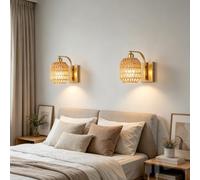 TZSMUM Rétro Intérieur RGB Applique Murale avec Télécommande Dimmable Éclairages Murales USB Rechargeable Rotin Lampe Murale Créatif Lecture Décoration pour Chambre à Coucher (2 Pièces,Or)