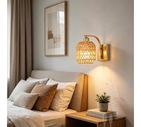 TZSMUM Rétro Intérieur RGB Applique Murale avec Télécommande Dimmable Éclairages Murales USB Rechargeable Rotin Lampe Murale Créatif Lecture Décoration pour Chambre à Coucher (1 Pièce,Or)