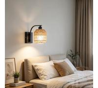 TZSMUM Rétro Intérieur RGB Applique Murale avec Télécommande Dimmable Éclairages Murales USB Rechargeable Rotin Lampe Murale Créatif Lecture Décoration pour Chambre à Coucher (1 Pièce,Noir)