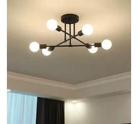 TZSMUM Sputnik Plafonnier Industriel Intérieur E27 Base Lampe de Plafond Vintage Design 6 Lumières Luminaire Plafonnier Metal Semi Encastré pour Salon Chambre Cuisine (Noir)