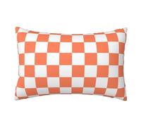 TZTTZT Taies d'oreiller douces en microfibre avec fermeture éclair - Motif damier blanc et orange - 50,8 x 76,2 cm