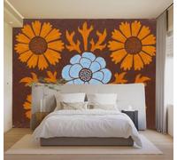 Tzxztt 3D Papier Peint Abstrait Bleu Orange Motifs Floraux Art | Tissu en Soie Véritable à la Texture Raffinée Adapté au Salon Chambre Bureau Salle Manger et Mur Derrière le TV-400cm×280cm
