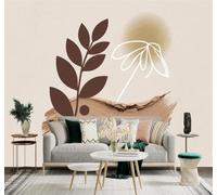 Tzxztt 3D Papier Peint Abstrait Végétal Feuilles Fleurs Beige | Tissu en Soie Véritable à la Texture Raffinée Adapté au Salon Chambre Bureau Salle Manger et Mur Derrière le TV-400cm×280cm