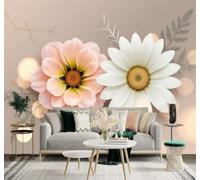 Tzxztt 3D Papier Peint Beau Épuré Doux Fleurs Blanc Rosé Feuilles | Tissu en Soie Véritable à la Texture Raffinée Adapté au Salon Chambre Bureau Salle Manger et Mur Derrière le TV-350cm×256cm