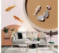 Tzxztt 3D Papier Peint Doré Petits Poissons Blancs Coquillages Abstrait Art | Tissu en Soie Véritable à la Texture Raffinée Adapté au Salon Chambre Bureau Salle Manger et Mur Derrière le TV-200cm×140cm