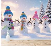 Tzxztt Adorable Bonhomme De Neige Bonnet Coloré Sapin Paysage Hivernal Enneigé Papier Peint 3D Moderne Soie Texturée Haut De Gamme Idéal Pour Le Salon Et La Chambre à Coucher-350cm×256cm