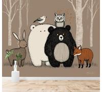 Tzxztt Adorables Animaux De La Forêt Ours Renard Lapin Chouette Illustration D'Oiseaux Papier Peint 3D Moderne Soie Texturée Haut De Gamme Idéal Pour Le Salon Et La Chambre à Coucher-430cm×300cm