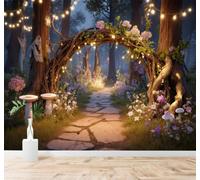 Tzxztt Beauté Petites Lampes Fleuries Sentier Pavé Forêt Vue Nocturne Papier Peint 3D Moderne Soie Texturée Haut De Gamme Idéal Pour Le Salon Et La Chambre à Coucher-200cm×140cm