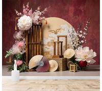 Tzxztt Créatif Pivoine Lotus Cadre En Bois Personnalité Papier Peint 3D Moderne Soie Texturée Haut De Gamme Idéal Pour Le Salon Et La Chambre à Coucher-200cm×140cm