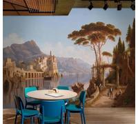 Tzxztt Créativité Rétro Paysage Château Vue Peinture À L'Huile Papier Peint 3D Moderne Soie Texturée Haut De Gamme Idéal Pour Le Salon Et La Chambre à Coucher-350cm×256cm