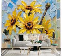 Tzxztt Dessin À La Main Jaune Tournesol Fleurs Art Papier Peint 3D Moderne Soie Texturée Haut De Gamme Idéal Pour Le Salon Et La Chambre à Coucher-200cm×140cm