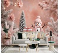 Tzxztt Écharpe Rose Bonhomme De Neige Fleurs Sapin Paysage Hivernal Enneigé Papier Peint 3D Moderne Soie Texturée Haut De Gamme Idéal Pour Le Salon Et La Chambre à Coucher-430cm×300cm