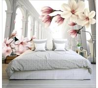 Tzxztt En Trois Dimensions Esthétique Magnolia Colonne Romaine Espace Extension Papier Peint 3D Moderne Soie Texturée Haut De Gamme Idéal Pour Le Salon Et La Chambre à Coucher-350cm×256cm