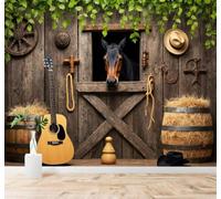 Tzxztt Grange De Campagne Cheval Guitare Botte De Paille Feuilles Vertes Papier Peint 3D Moderne Soie Texturée Haut De Gamme Idéal Pour Le Salon Et La Chambre à Coucher-300cm×210cm
