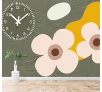Tzxztt Rétro Style Minimaliste Horloge Murale Fleurs Abstraites Fond Vert Olive Papier Peint 3D Moderne Soie Texturée Haut De Gamme Idéal Pour Le Salon Et La Chambre à Coucher-200cm×140cm