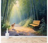 Tzxztt Soleil Bosquet De Bambous Sentier Banc Paysage Naturel Papier Peint 3D Moderne Soie Texturée Haut De Gamme Idéal Pour Le Salon Et La Chambre à Coucher-300cm×210cm