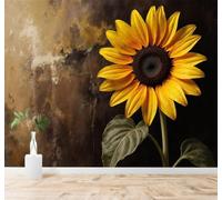 Tzxztt Tournesol Doré Fond Brun Rustique Nature Fleurs Art Papier Peint 3D Moderne Soie Texturée Haut De Gamme Idéal Pour Le Salon Et La Chambre à Coucher-250cm×170cm
