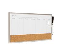 U Brands magnétique effaçable à sec/tableau Calendrier hebdomadaire en liège, 45,7 x 19,1 cm, cadre aluminium argenté Horizontal