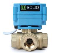 U.S. Solid Vanne 3 voies motorisée laiton - electrique vanne de zone motorisée avec fonction manuelle - Robinet d'arrêt d'eau type L, port standard (1/2", AC110-230V)