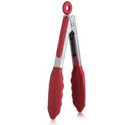 U-Taste 18 cm 315 ℃ Pince de cuisine en silicone résistant à la chaleur avec embouts en caoutchouc antiadhésif hermétiquement scellés et poignée en acier revêtue de silicone pour servir (Rouge)