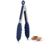 U-Taste Pince de Cuisine Silicone, Résistant à 250℃, 18cm, Bleu nuit | avec embouts en caoutchouc antiadhésif hermétiquement scellés et poignée en acier revêtue de silicone pour servir