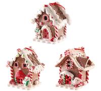 UAEYW Lot de 3 décorations en forme de maison en pain d'épices pour sapin de Noël, décoration de sapin de Noël, fête du Nouvel An, éclairage LED argile à suspendre avec corde pour Noël, fête, Nouvel
